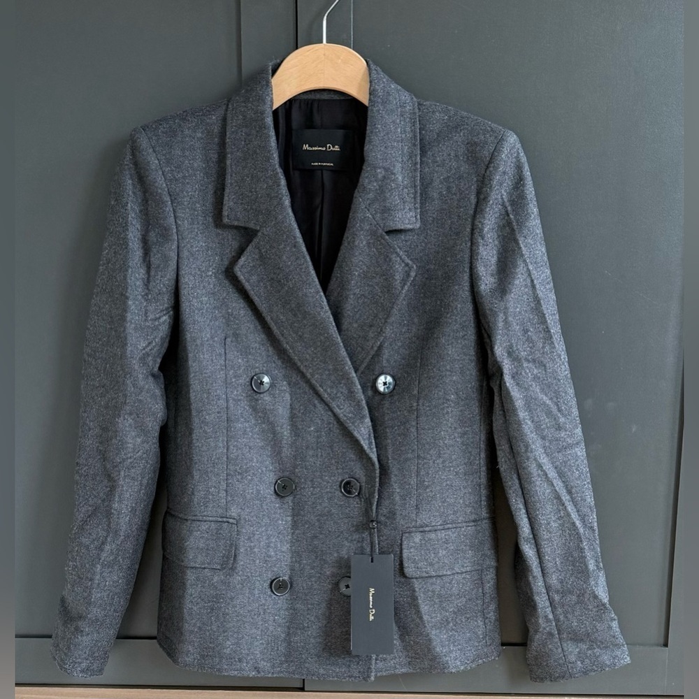 Massimo Dutti Grey Wool Blazer Coat 36/4 Nwt